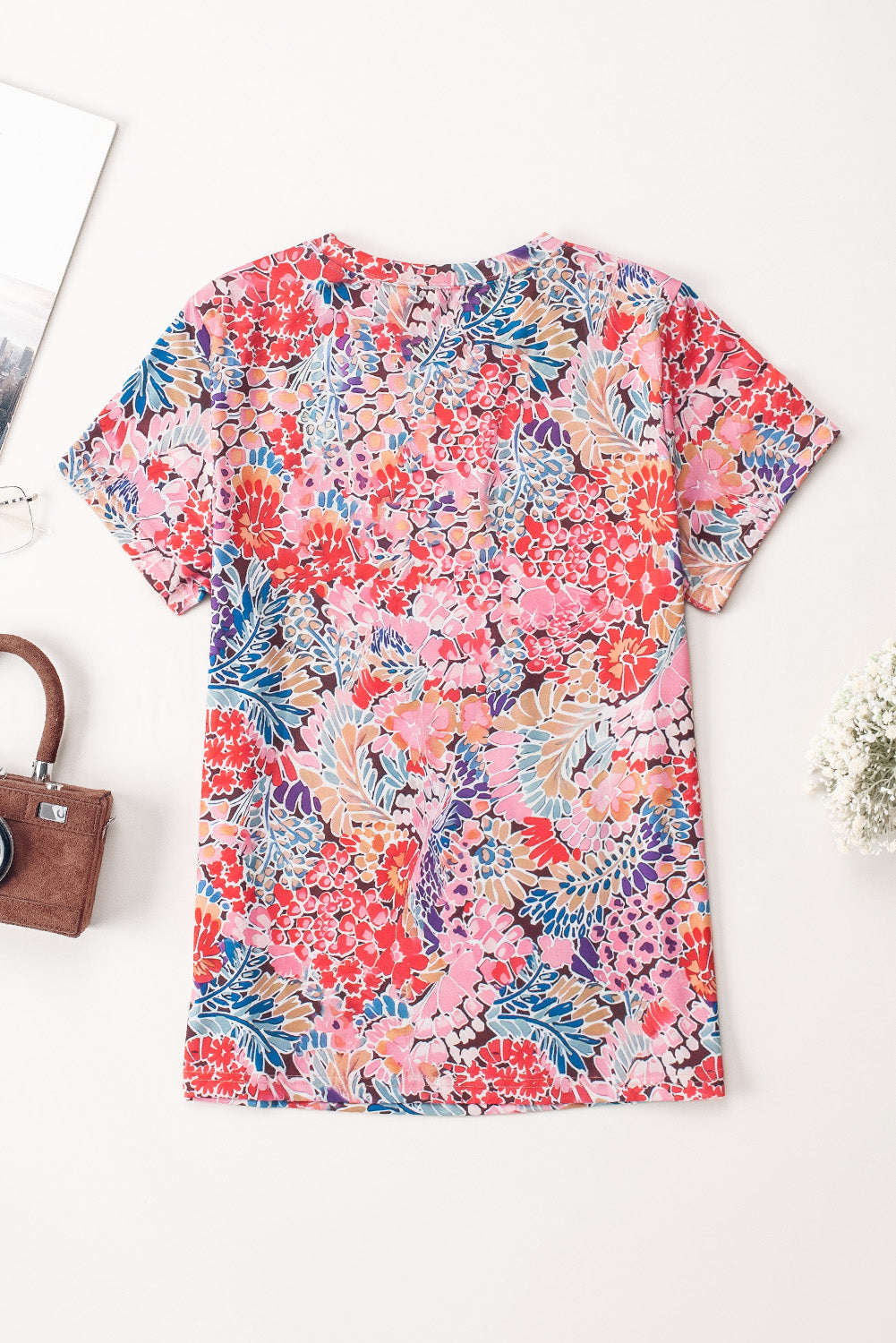 Fiery  Short Sleeve Slim Fit Floral T Shirt | Red