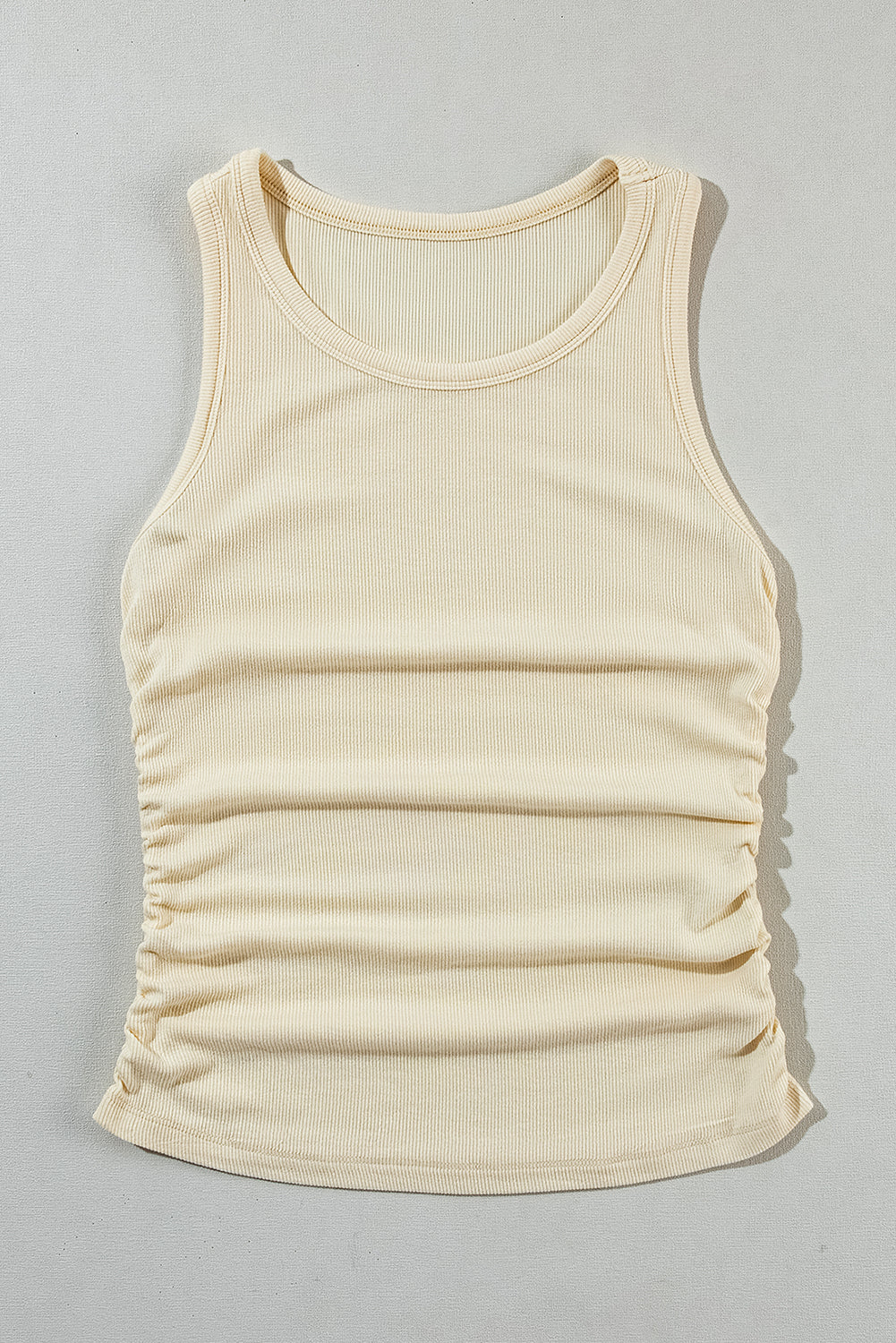 Plain Ruched Side Slim Tank Top | Apricot