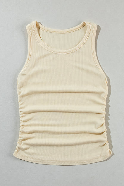 Plain Ruched Side Slim Tank Top | Apricot