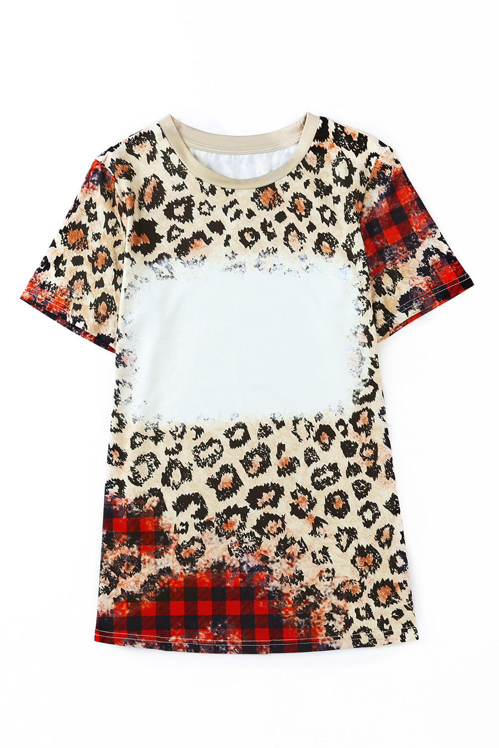 Plaid Bleached  Print Short Sleeve T Shirt | Leopard