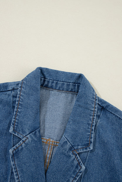 Side Pockets Lapel Collar Denim Jacket | Sail Blue