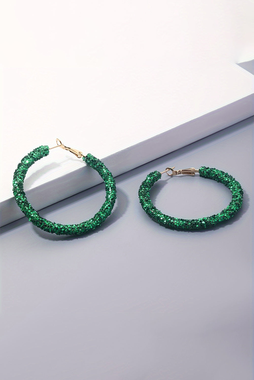 St. Patricks Fashion Daring Sequin Loop Earrings | Dark Green