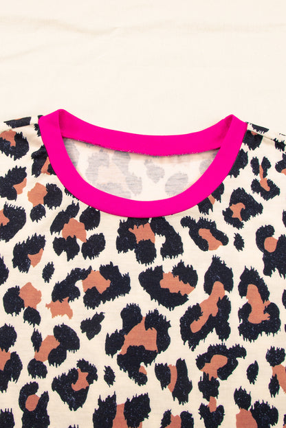 Contrast Trim Leopard Print T Shirt | White