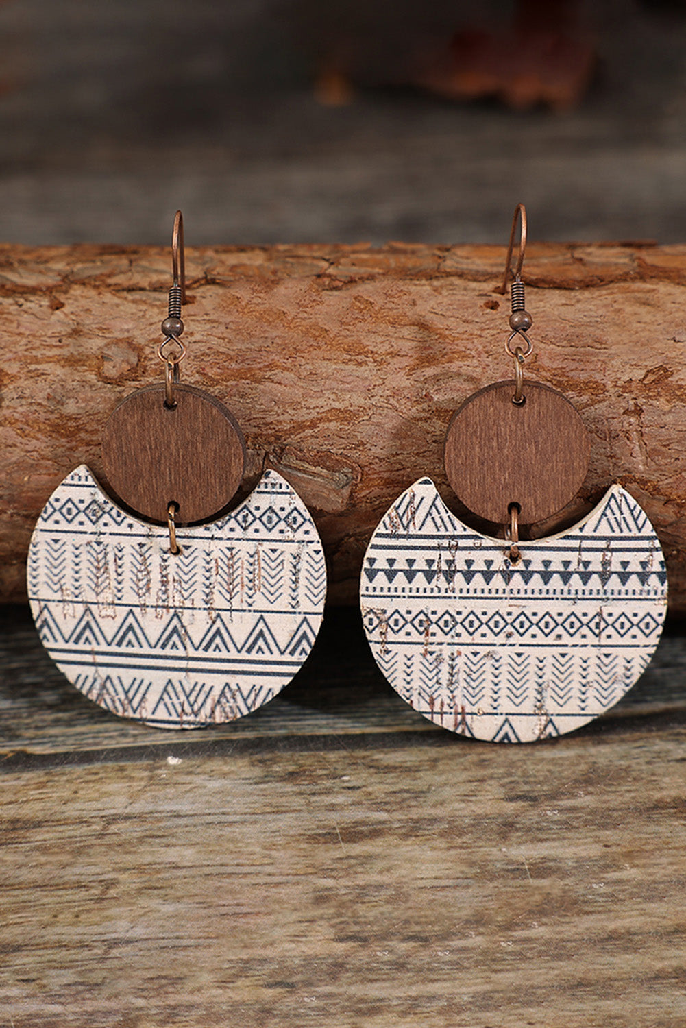 Geometric Print Drop Wood Earrings | Multicolour