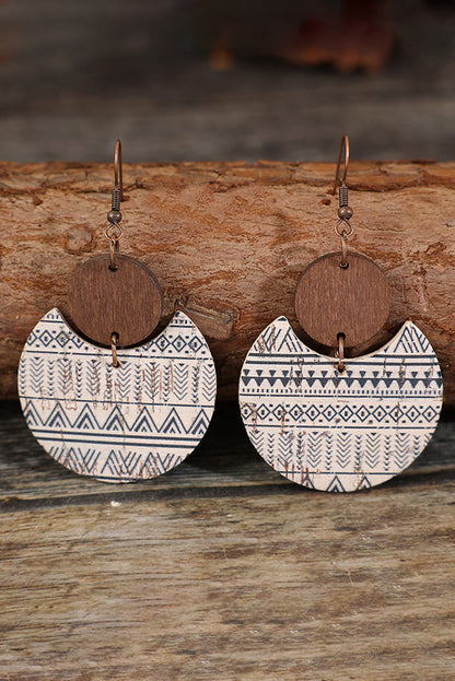 Geometric Print Drop Wood Earrings | Multicolour