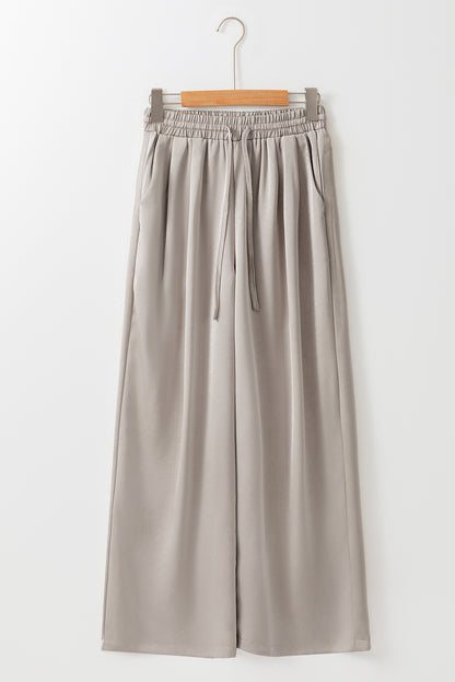 Solid Pleated Lace-Up High Waist Wide Leg Pants | Jet Stream