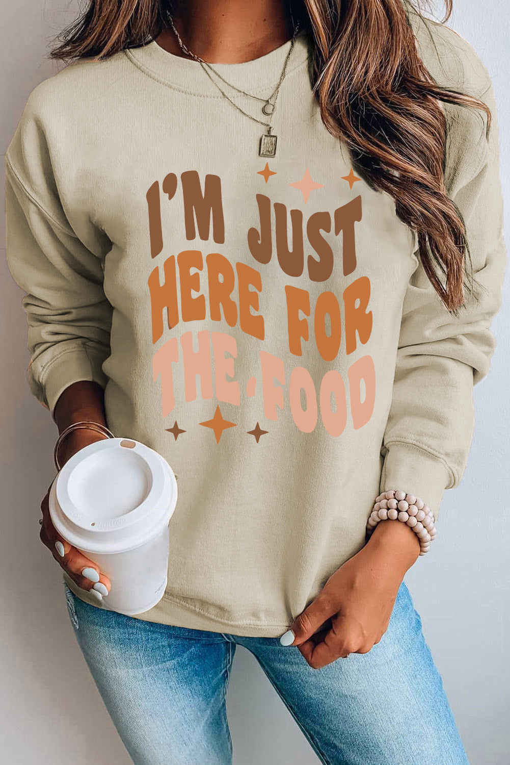 Khaki IM JUST HERE FOR THE FOOD Graphic Sweatshirt