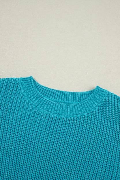 Ruffled Eyelet Bubble Sleeve Sweater | Turquoise