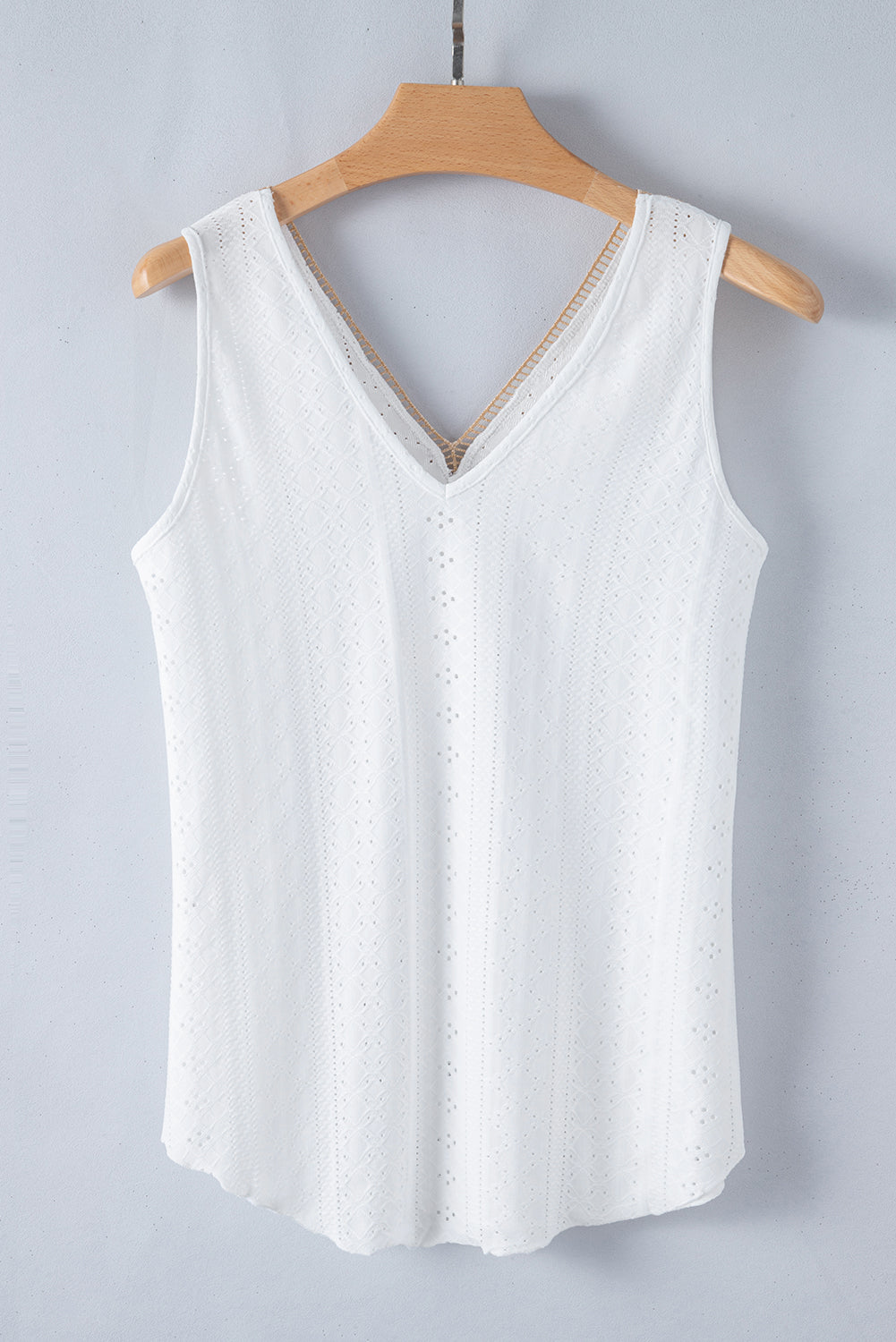 Lace Crochet Splicing V Neck Loose Fit Tank Top | White