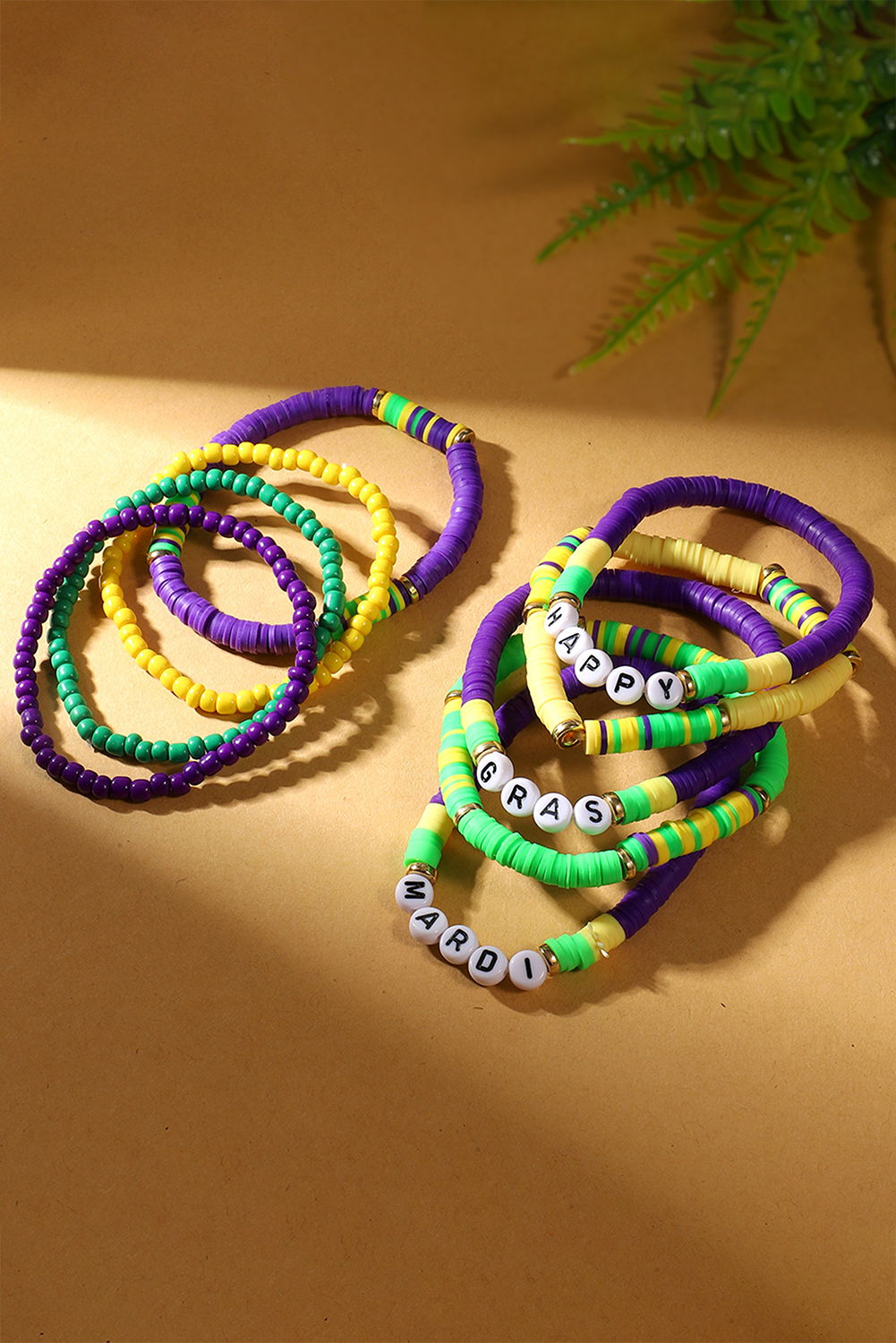 Tillandsia Purple Happy Mardi Gras Beaded Layered Bracelet Set