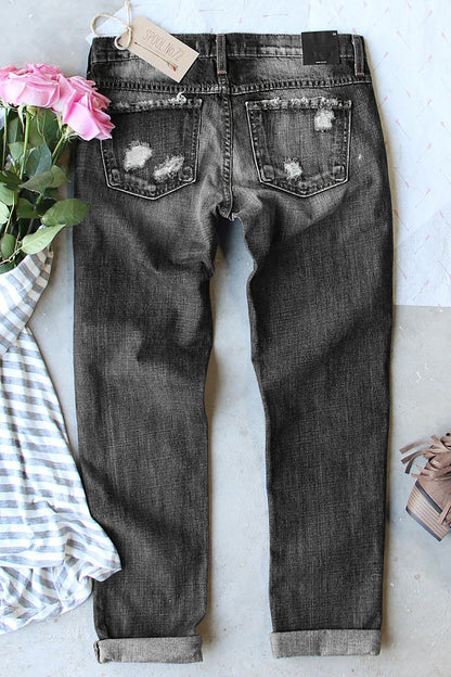 Buttoned Pockets Distressed Jeans | Gray