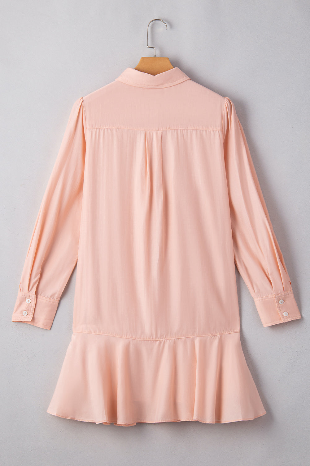 Solid Colour Flounce Hem Buttoned Turn Down Collar Dress | Delicacy