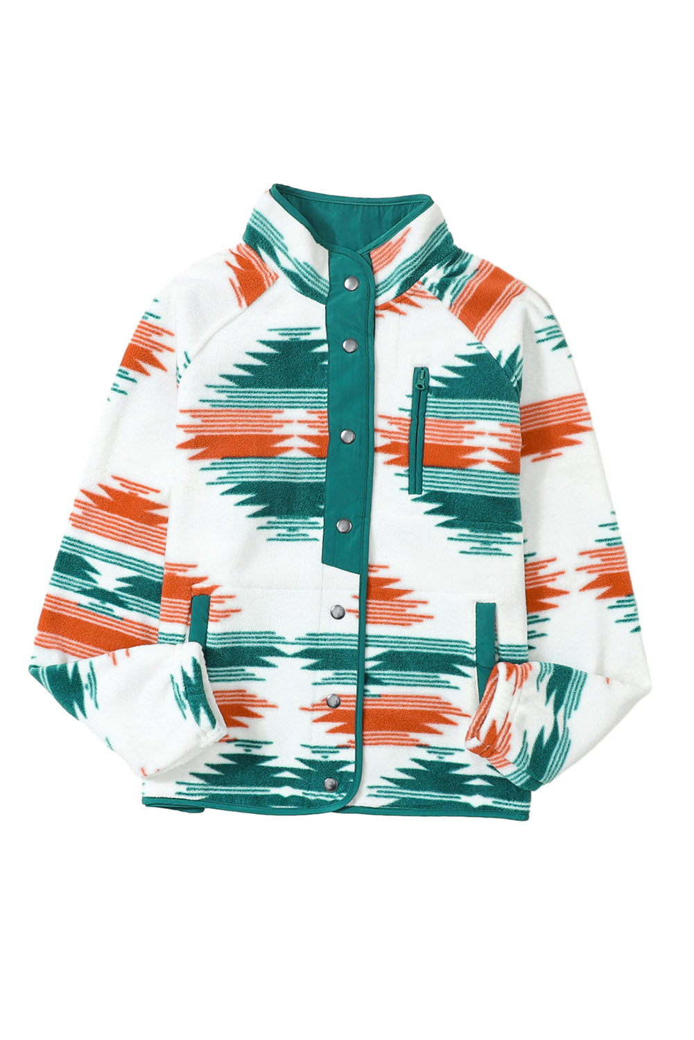 Western Aztec Snap Buttoned Fleece Jacket | Multicolour