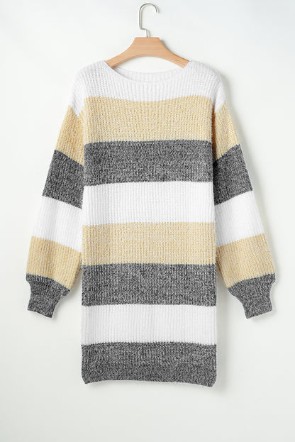 Colourblock Bubble Sleeve Drop Shoulder Sweater Dress | Gray Stripe