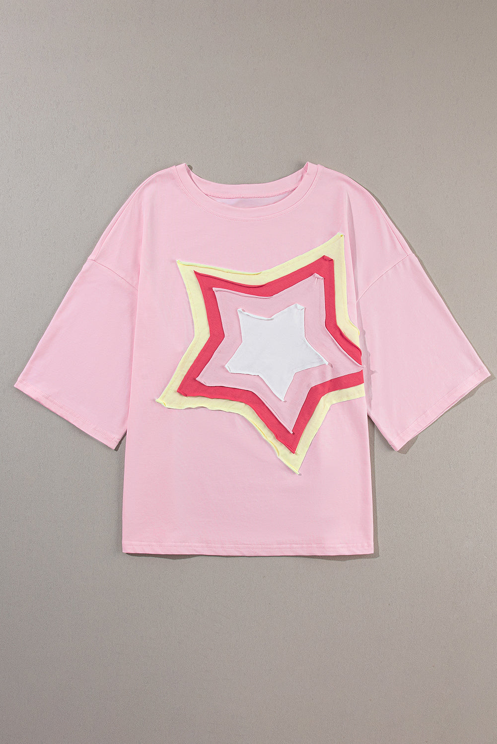 Colourblock Star Patched Half Sleeve Oversized Tee | Light Pink