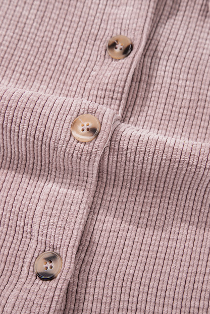 Corduroy Flap Pocket Button Up Shacket | Light Pink