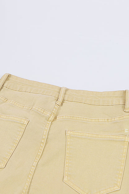 Raw Edge Mid Waist Flared Jeans | Khaki