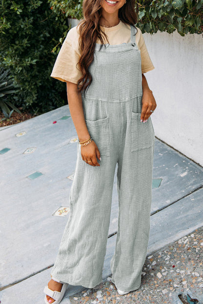 Textured Wide Leg Overall With Pockets | Gray