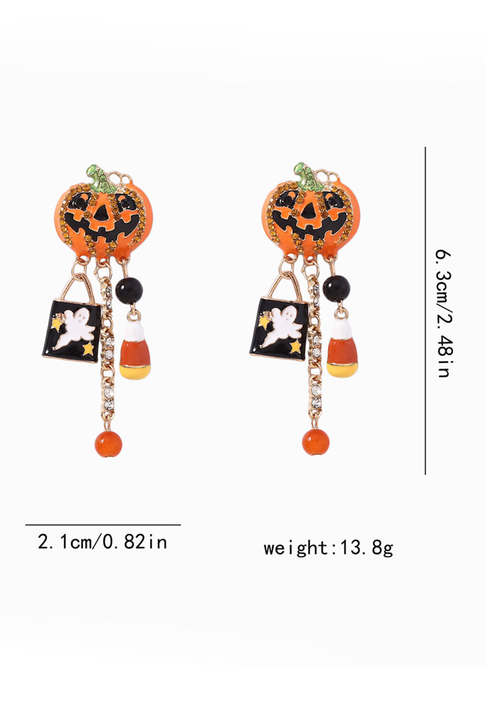 Halloween Rhinestone Pumpkin Ghost Tassel Earrings | Orange