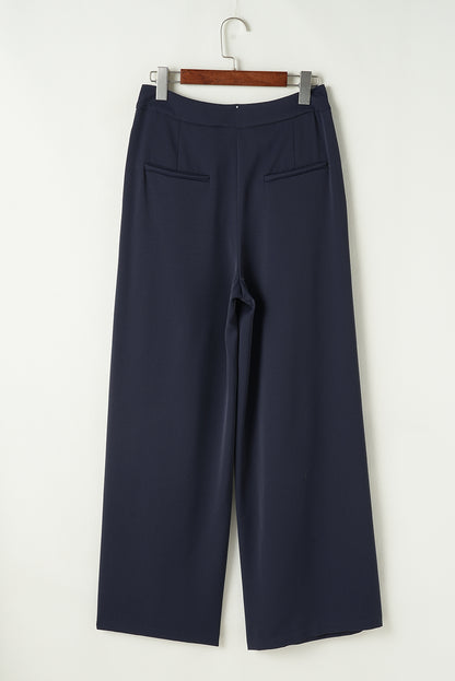 Dirty Blue Dual Buttoned High Waist Pleated Wide Leg Pants | Dirty blue