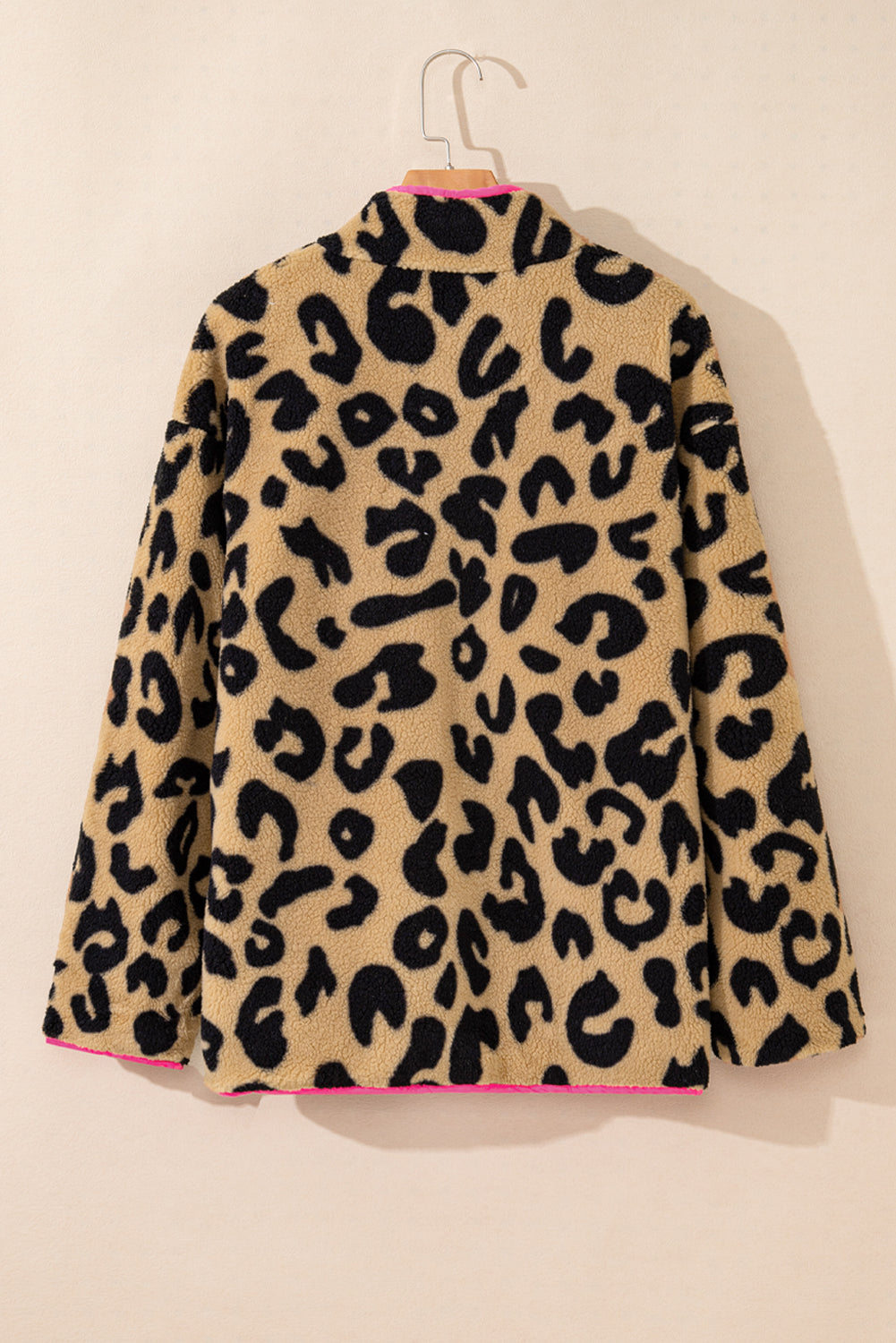 Plus Size Colour Block Chest Pocket Sherpa Jacket | Leopard