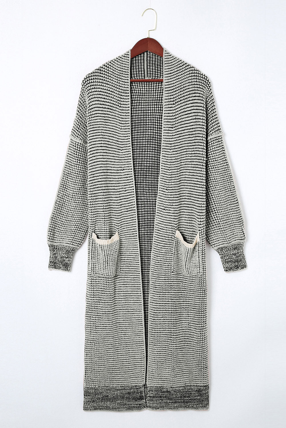 Textured Knit Pocketed Duster Cardigan | Gray