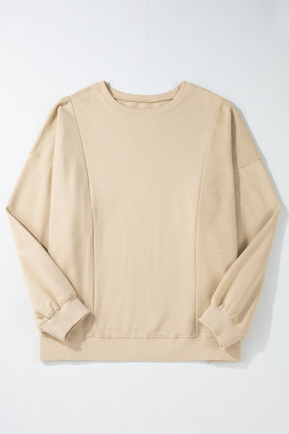 Loose Patchwork Crewneck Plus Size Sweatshirt | Apricot