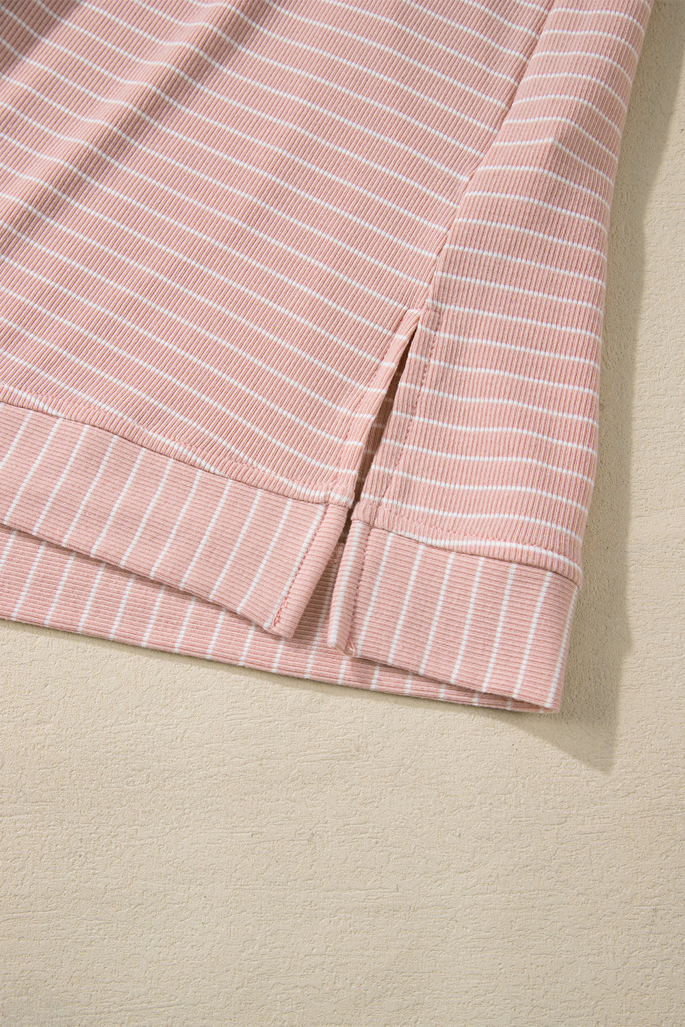 Cowl Neck Side Slits Loose Fit Long Sleeve Top | Pink Stripe