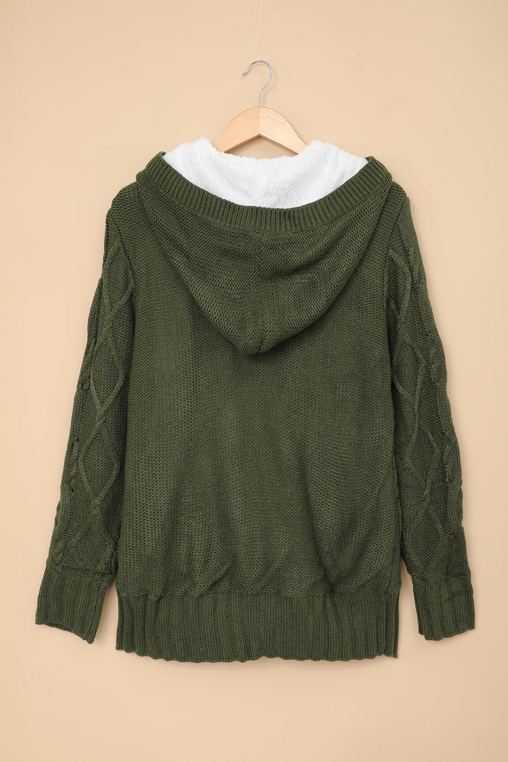 Army  Fur Hood Horn Button Sweater Cardigan | Green