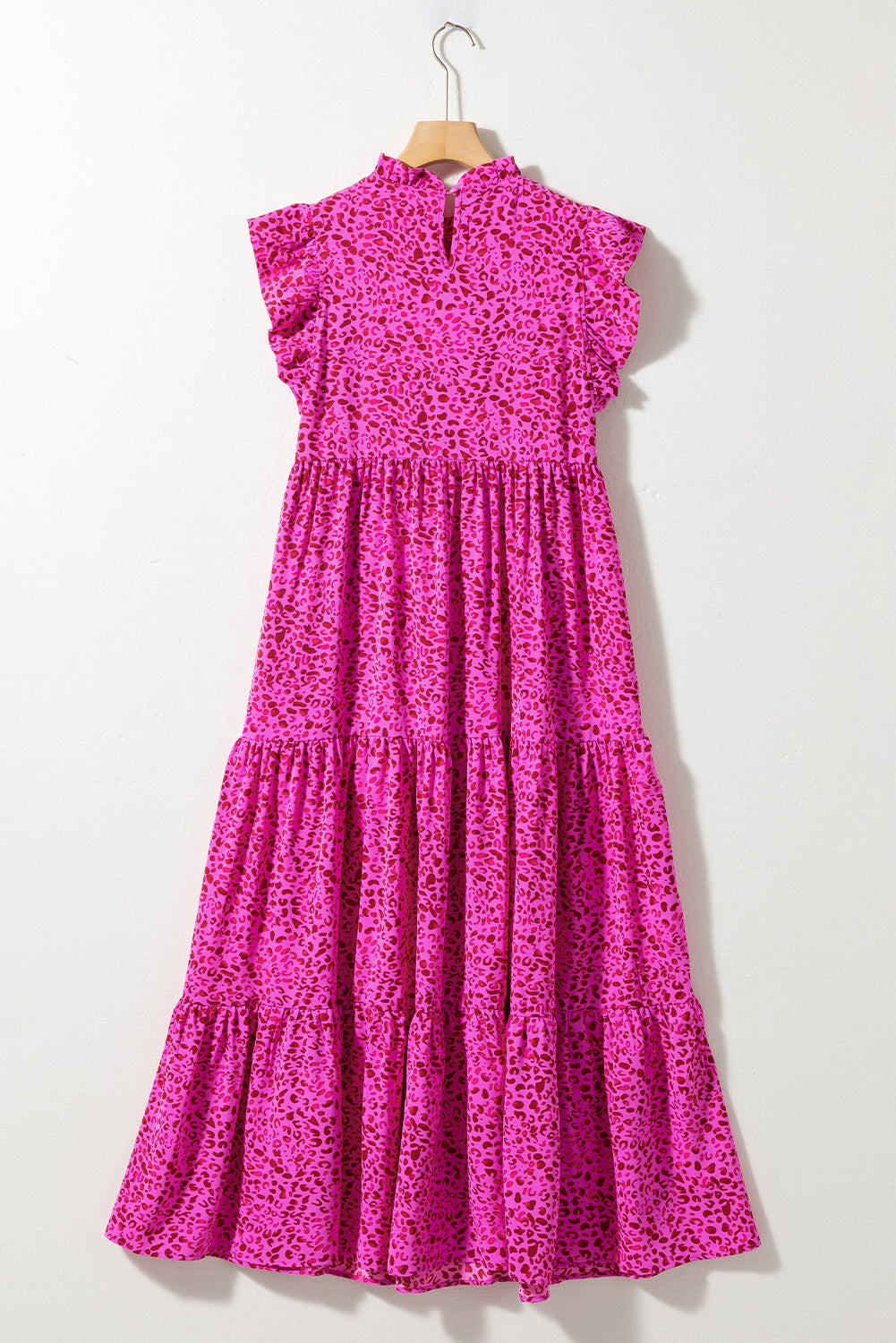 Leopard Print Ruffled Trim Tiered Maxi Dress | Rose Red