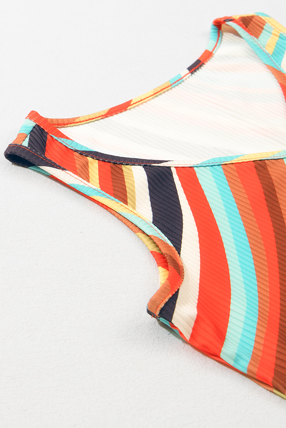 Wavy Striped Buttoned V Neck Tank Top | Multicolour