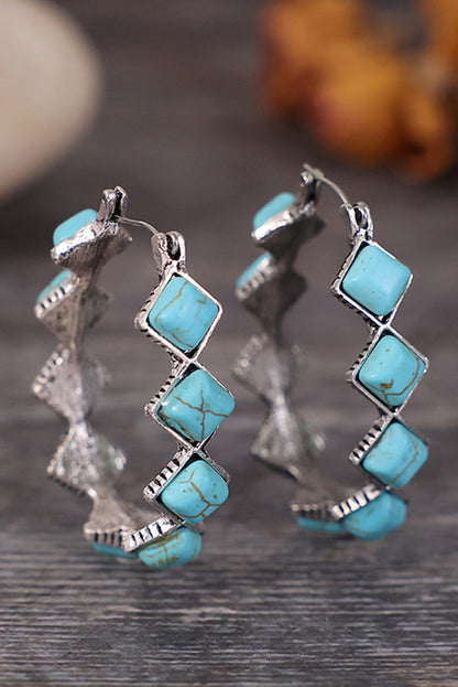 Square Turquoise Gem Earrings | Green