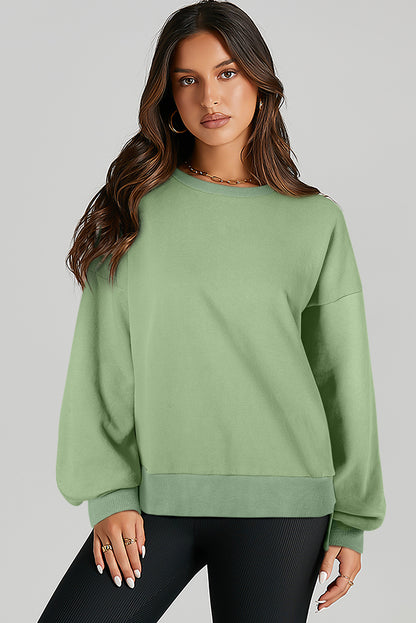 Solid Fleece Lined Drop Shoulder High Low Sweatshirt | Grass Green