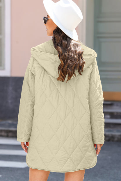 Quilted Snap Button Hooded Coat | Beige