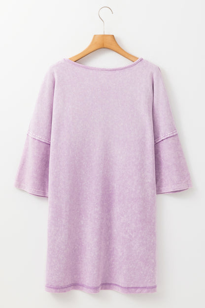 Mineral Wash Drop Sleeve Patchwork Plus Tee | Orchid Petal