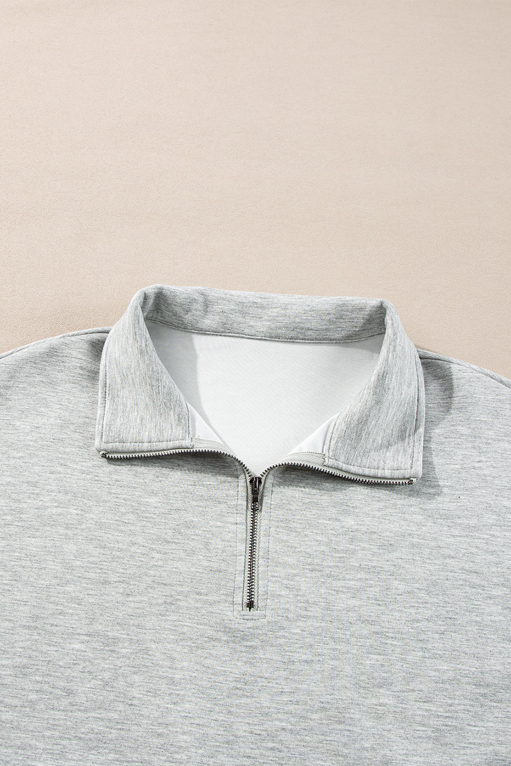 Stand Neck Zipped Sweatshirt And Shorts Set | Light Grey