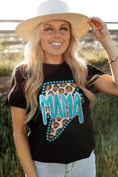 Western Mama Leopard Lightning Graphic Tee | Black