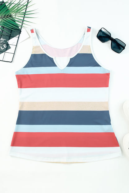 Striped Colour Block Notched Neck Tank Top | Multicolour