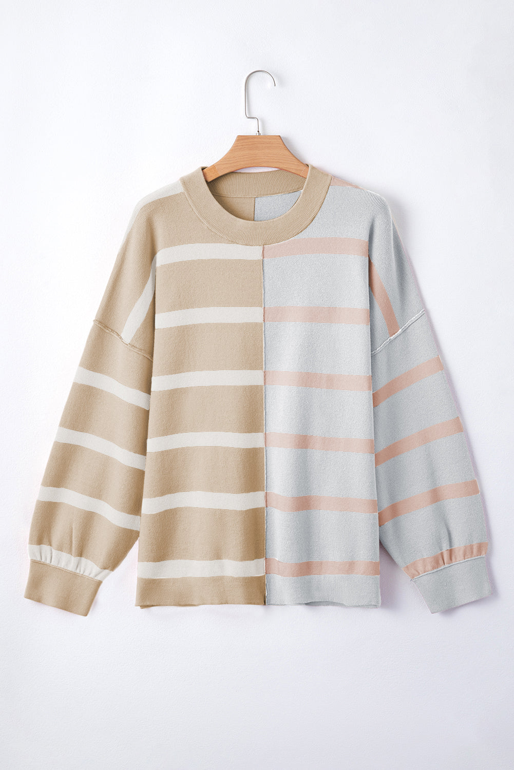 Colourblock Oversized Sweater | Khaki Stripe