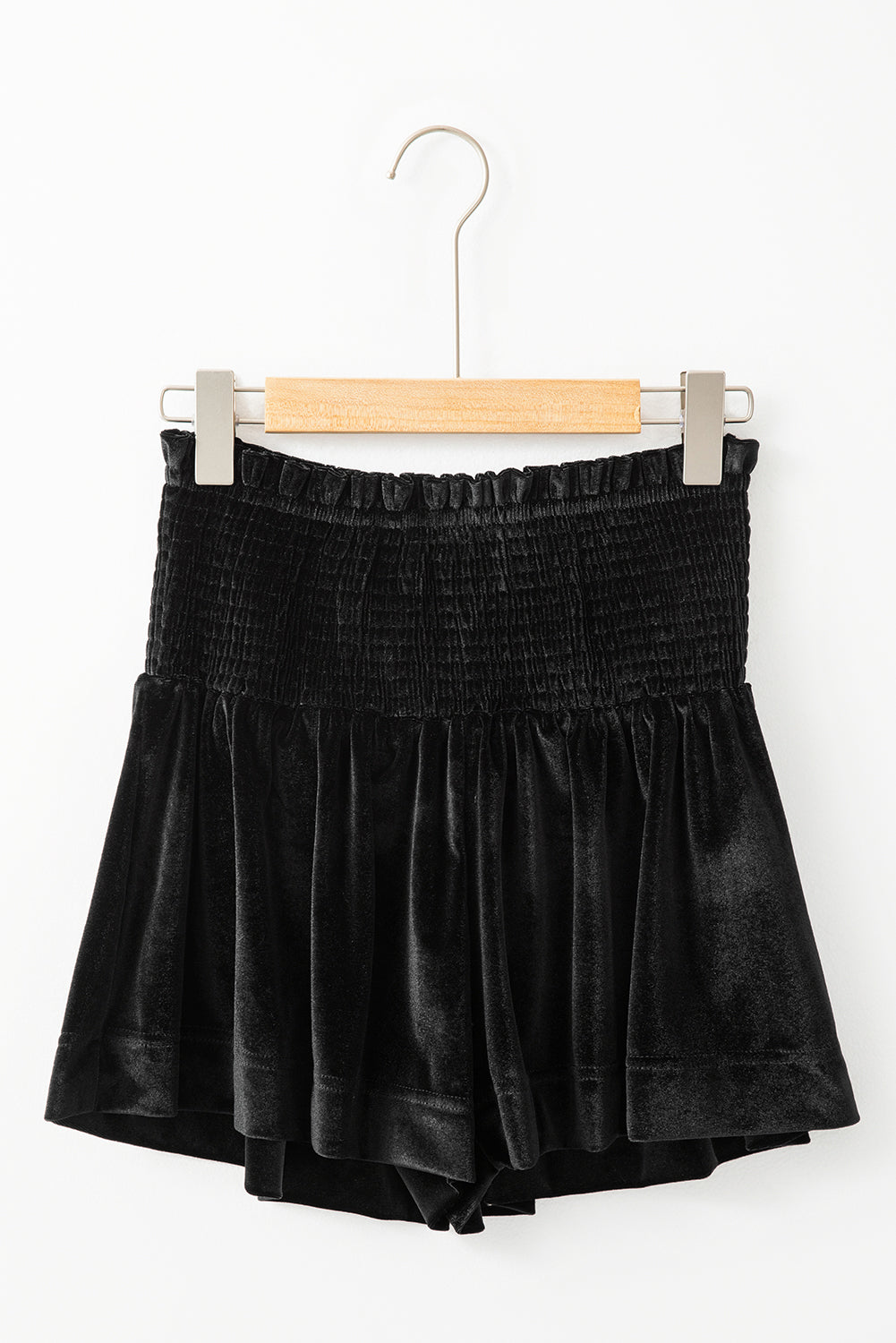 Smocked High Waist Velvet Shorts | Black