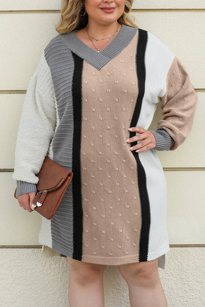 Mixed Boucl Colour Block Plus Size Sweater Dress | Apricot