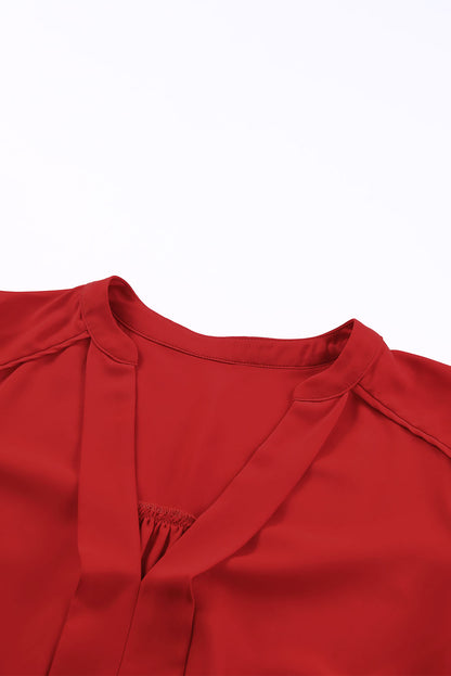 Fiery  Solid Colour Half Sleeve V Neck Blouse | Red