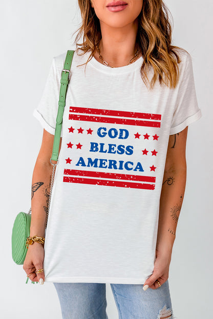 God Bless American Star And Stripe Graphic Tee | White