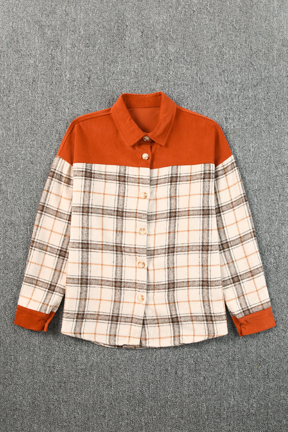 Contrast Corduroy Plaid Shacket | Orange