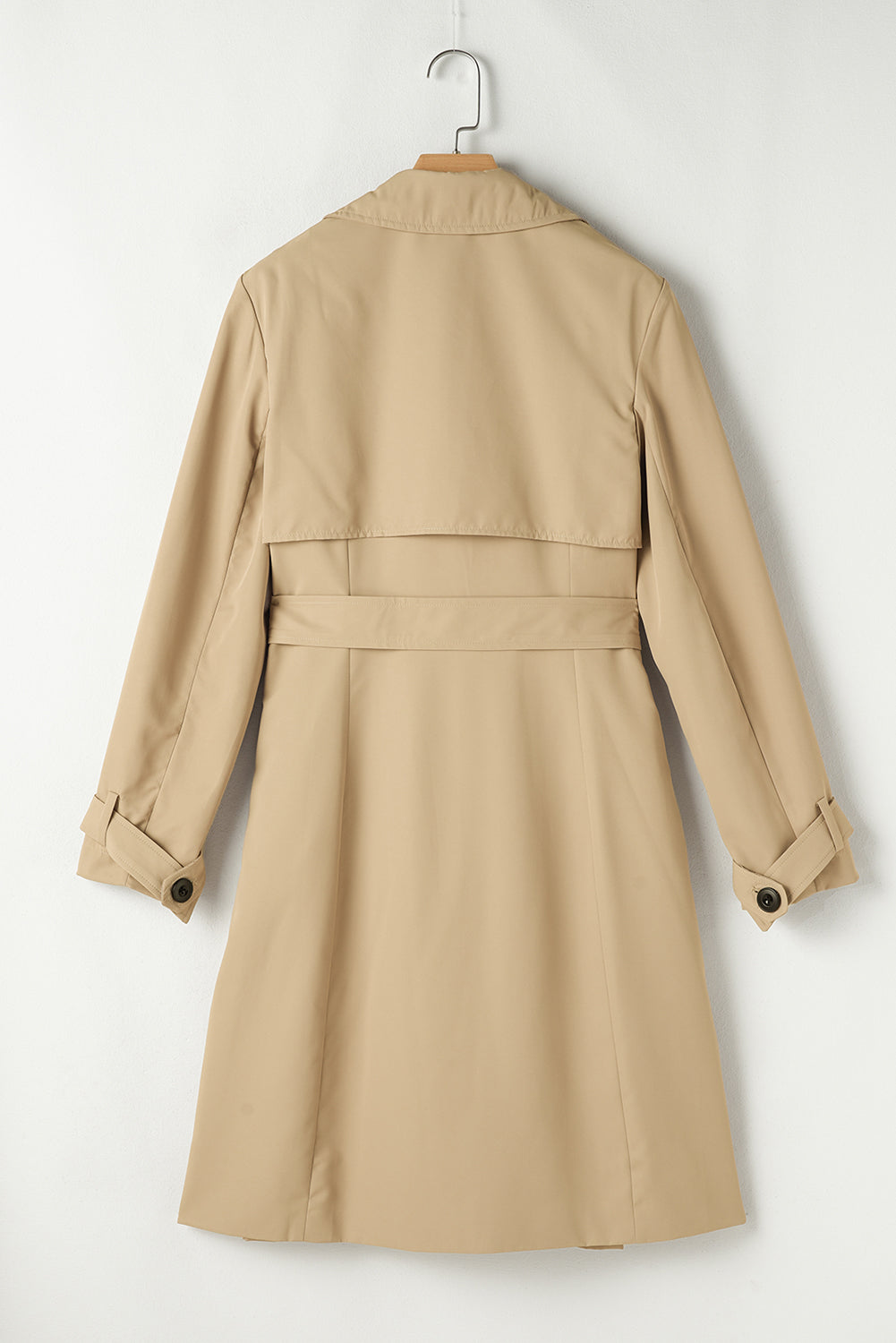 Solid Colour Lapel Collar Waist Tie Wind Coat | Pale Khaki