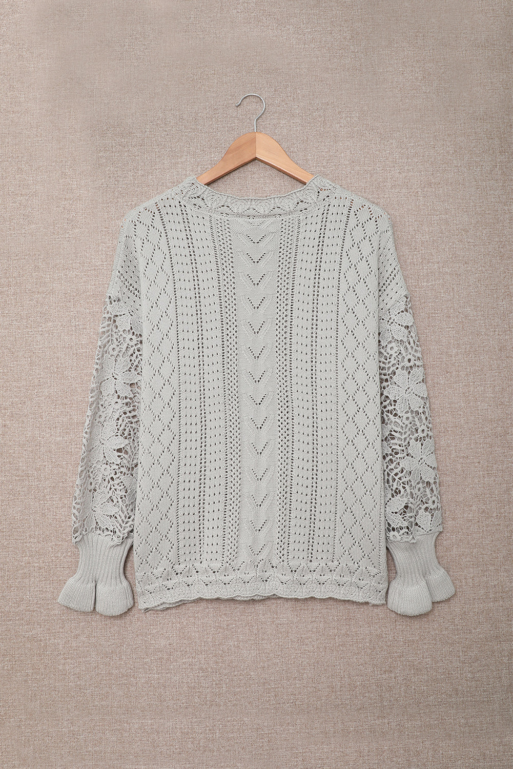 Crochet Lace Pointelle Knit Sweater | Gray