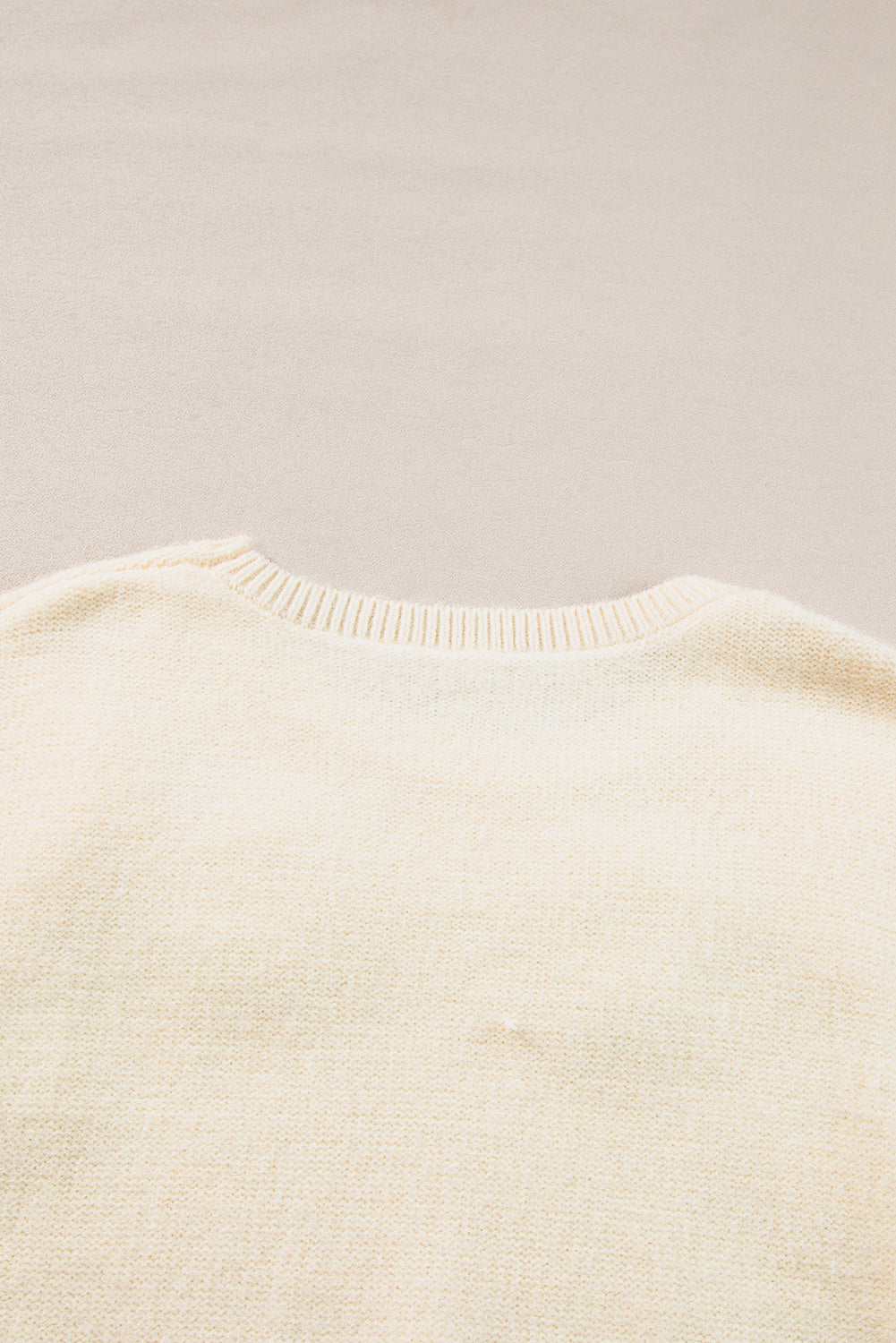 Knitted Flower Pattern Ribbed Edge Sweater | Beige