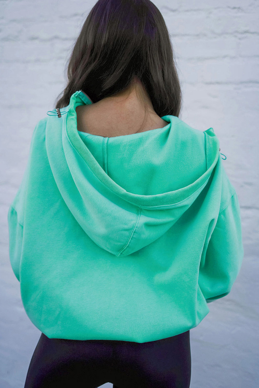 Half Zip Kangaroo Pocket Drop Shoulder Hoodie | Mint Green