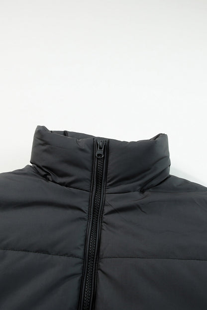 Zip Up Drawstring Hem Puffer Jackets | Black