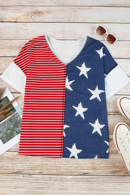 Stripes Stars Print Knit Short Sleeves Top | Multicolour